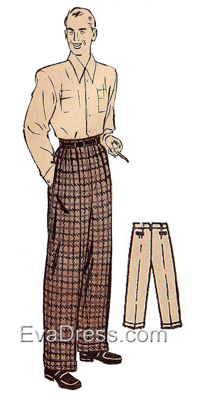 1940s Men’s Clothing & Fashion History 1940s Mens Wide Leg Trousers Pattern by EvaDress $18.00 AT vintagedancer.com