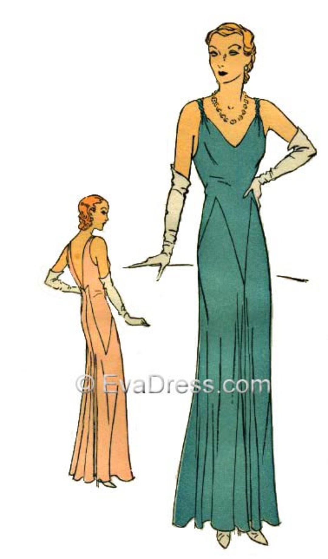 1930s Ladies Evening Gown With Deep Back INSTANT DOWNLOAD