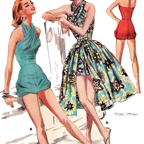 1956 Swim or Play Suit & Skirt - A 1950's Favorite!  EvaDress Patterns