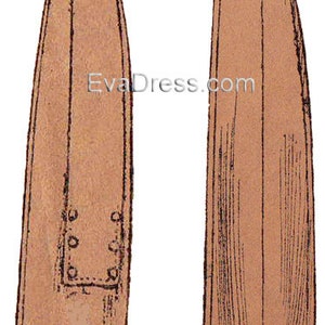 May include: A brown skirt with a decorative detail at the bottom. The skirt is shown from the front and back.