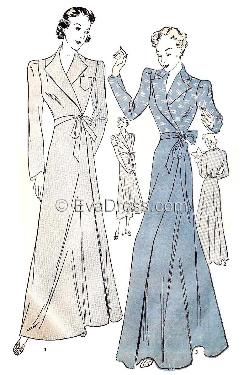 1930s Sewing Patterns- Dresses, Pants, Tops 1939 Housecoat Pattern EvaDress $25.00 AT vintagedancer.com