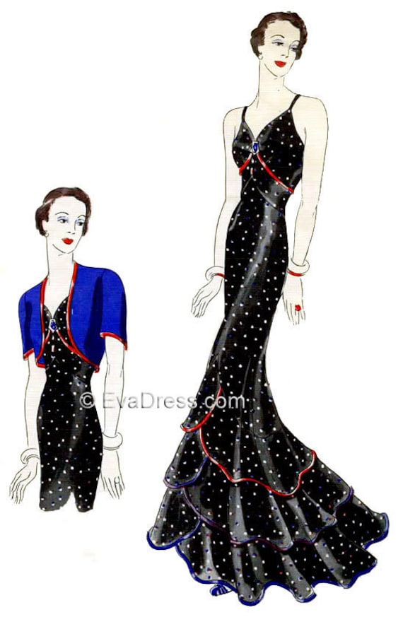 green emerald velvet dress 1930s Evening Gown- Crochet Pattern- Size 32-34" Bust  Wearing History