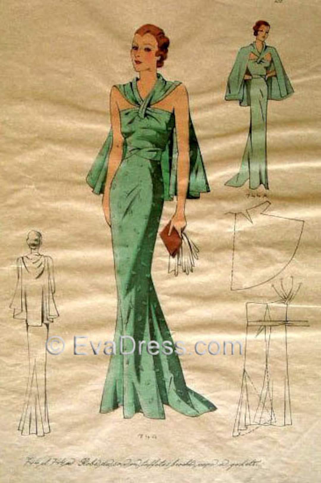 1930's Dinner Gown & Cape Pattern by Evadress! - Etsy 1930's Dinner Gown & Cape Pattern by Evadress! - Etsy