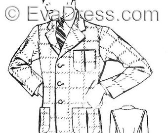 1930's Men's Sports Coat DIGITAL PATTERN 34" to 46" chest by EvaDress