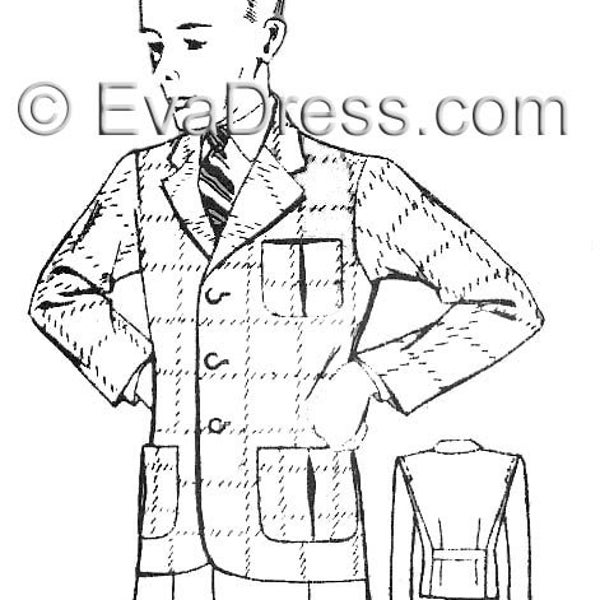1930's Men's Sports Coat Pattern by EvaDress - Multi-size 34 to 54 chest