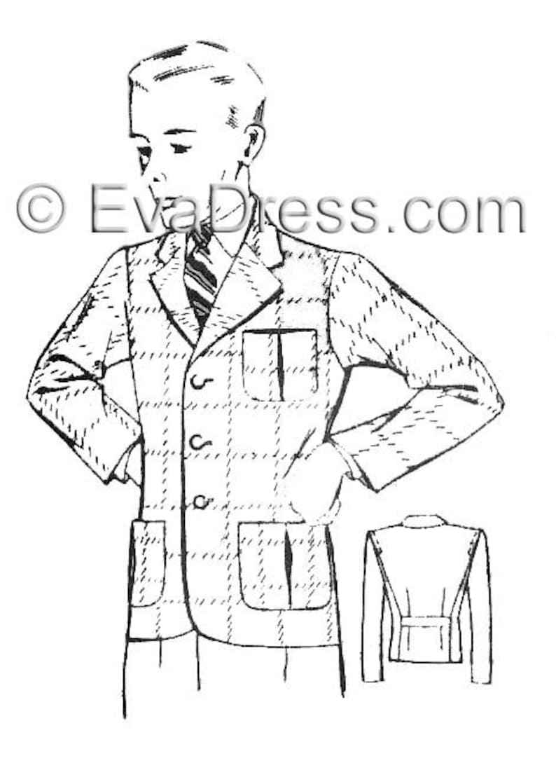 1930's Men's Sports Coat Pattern by EvaDress Multi-size 34 to 54 chest image 1