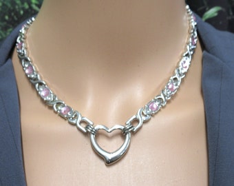 Original Stainless steel choker with floating open heart crystals necklace 11-21-23 chunky symbolic necklace elegant jewelry valentines