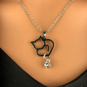 Original stainless steel Kitten Kitty Cat Pet heart w/crystal bead fur baby parent cat mom cat dad kitty lover unisex necklace