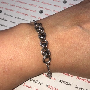 all Stainless Steel chainmaille chain mail bracelet anklet 4mm hematite beads minimalist symbolic necklace jewelry unisex nonbinary