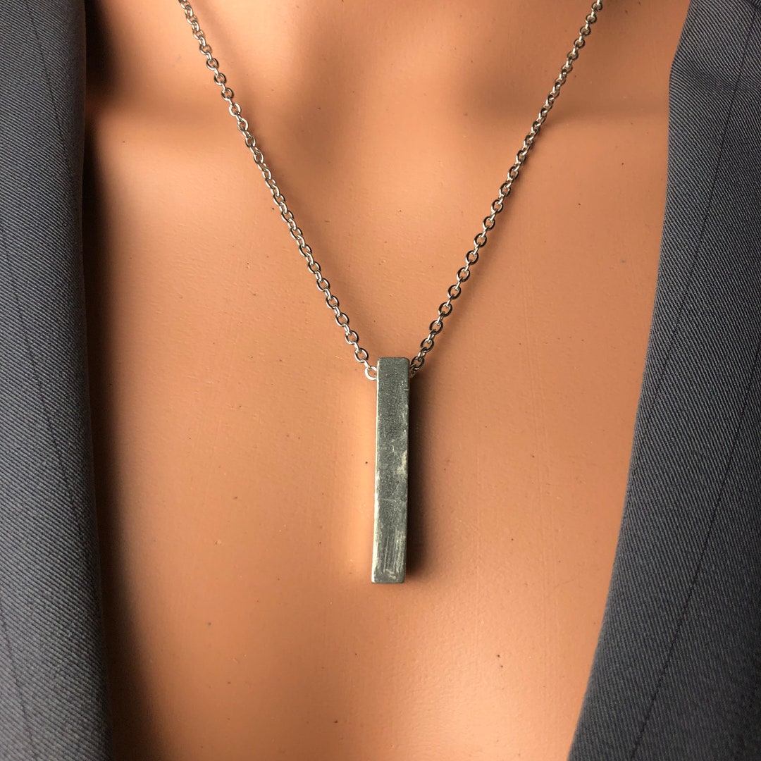 All Stainless Steel Chain and Distressed Bar Pillar Pendant Drop ...
