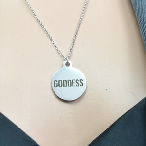 Original All stainless steel GODDESS round pendant necklace minimalist dainty for women gift for her feminine queen diva love princess