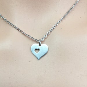 Stainless Steel chain with stainless steel double heart minimalist symbolic necklace jewelry unisex nonbinary