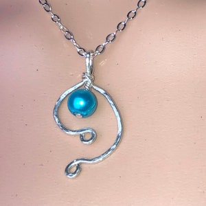 Original hand hammered wire wrapped pendant 99.9 fine silver wire Abstract modern 8mm Swarovski crystal accent OOAK necklaces for women