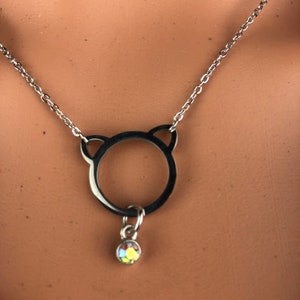 Original steel kitty Kitten Cat Ears Pet Silhouette cat lover cat mom w/crystal choices 1/21 minimalist symbolic necklace jewelry