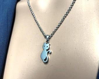silver stainless steel chain mini kitten cat everyday kitty lover fur baby parent necklace nonbinary unisex