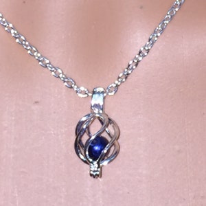 Beaded wire wrapped basket pendant with stainless steel chain necklace and choice of bead colors