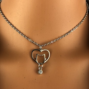 Original stainless steel Heart Kitten kitty fur baby mom cat mom cat lover Pet Silhouette w/crystal minimalist symbolic necklace jewelry