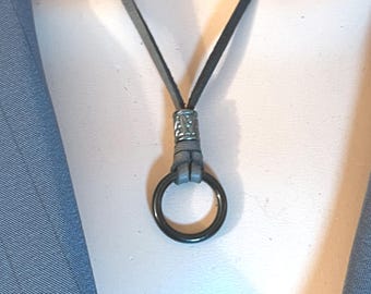 leather necklaces for women unisex men nonbinary black O Ring & leather boho surfer tribal textured beads groomsmen gift for him 22 colors!