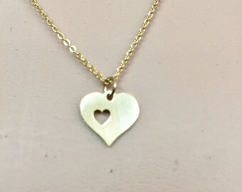 16kt Gold Ion Plated Stainless Steel chain with double heart 16" minimalist symbolic necklace jewelry unisex nonbinary
