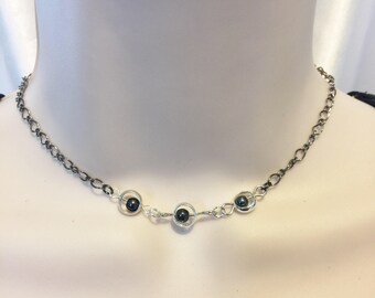 Hematite Beaded Choker Necklace, Infinity Symbol, Minimalist Jewelry