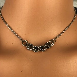 Stainless Steel chainmaille chain mail bondage cage capture 4mm hematite minimalist symbolic necklace jewelry unisex nonbinary