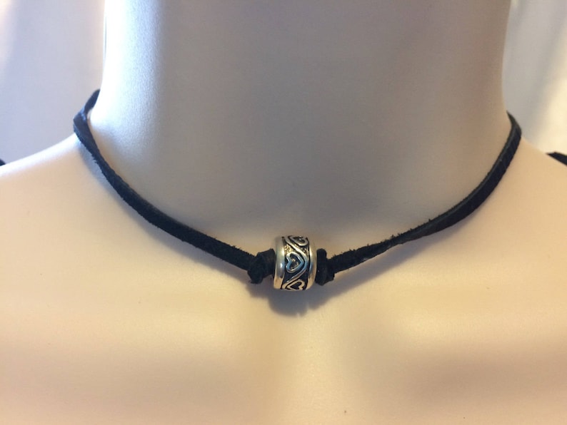 Submissive Collar original day choker 925 Stamped solid Sterling Silver Helzberg Expressions heart Charm and Deerskin Leather 11 colors