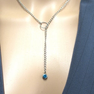 Original stainless steel O ring of O Y Lariat w/faceted crystal steel round pendant 11-21-23 minimalist symbolic necklace elegant jewelry