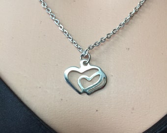 Original stainless steel connected intertwined double hearts mother daughter sisters symbolic friendship jewelry