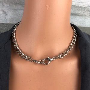 Original thick chunky statement thick link choker double front clasp shiny silver plated fashion trend jewelry unisex mens womens jewelry