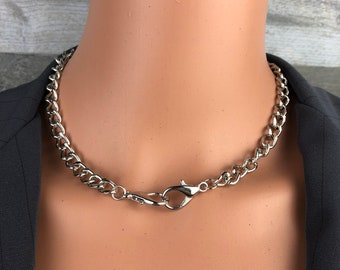Chunky Silver Plated Link Choker with Double Clasp
