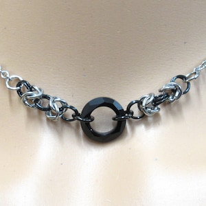 necklace for women men nonbinary stainless steel chain mail with Swarovski Black crystal O Ring Celtic Byzantine chainmaille choker