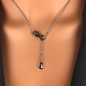 Original stainless steel infinity Y Lariat w/swarovski crystal pink heart drop pendant love friendship symbolic necklace jewelry