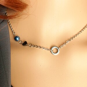 Original stainless steel mini O ring 5mm Hematite heart 6mm pearlized glass bead minimalist symbolic necklace jewelry unisex nonbinary