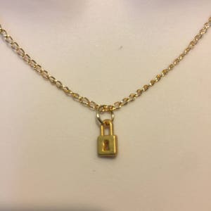 original choker 24kt gold filled Matte Gold faux padlock lock necklace minimalist fake lock dainty understated unisex nonbinary mens womens