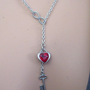 Original Key Y Lariat Goddess Stainless steel w/Heart & key pendant symbolic necklace wedding jewelry
