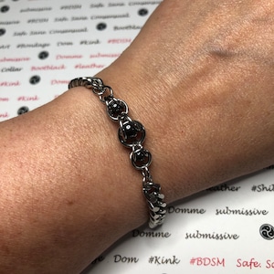 Original Stainless Steel chainmaille chain mail trio Hematite bracelet anklet minimalist symbolic elegant jewelry unisex nonbinary