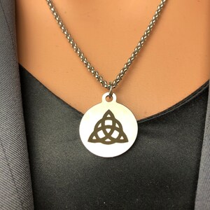 Original stainless steel Celtic Infinity Knot Triquetra circle trio Triskelle Triskel symbolic jewelry nonbinary unisex mens womens necklace
