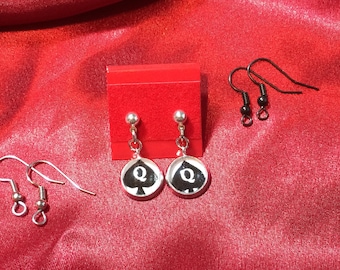 QOS Queen of Spades Hotwife BBC black and white poker hidden message symbolism pendant 12mm pendant earrings on posts or french wire