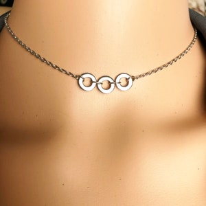necklaces for women unisex men nonbinary choker trio triple stainless steel mini o ring of o choker triad eternity dainty minimalist