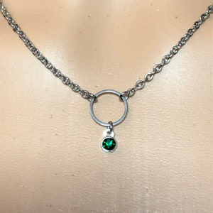 open circle stainless steel Mini O ring of O choker necklace w/faceted glass bead minimalist symbolic necklace jewelry unisex nonbinary