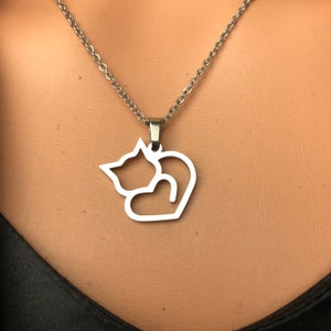 Original stainless steel Kitten kitty lover cat heart silhouette w/16" chain fur baby parent cat mom cat dad unisex nonbinary caregiver