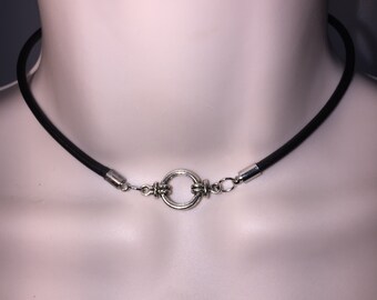 Silver Rope O Ring Leather Choker - Minimalist Necklace