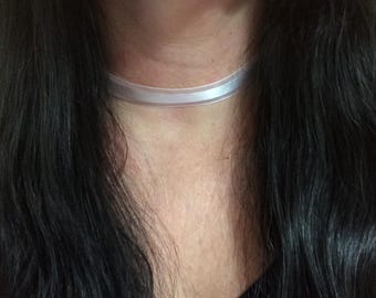 dainty satin choker Victorian Bridgerton style classic simple choker white sheer and satin bridal bride wedding necklace 3/8"