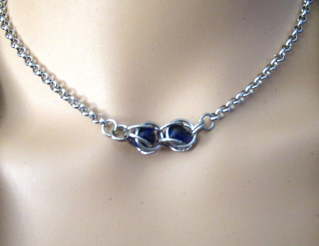 Caged Blue Swarovski Crystal Necklace, Chastity Chainmaille - Etsy