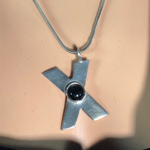 Vintage Original stainless steel & 925 Mexico sterling silver Onyx St Andrews Cross pendant mens womens unisex nonbinary statement piece