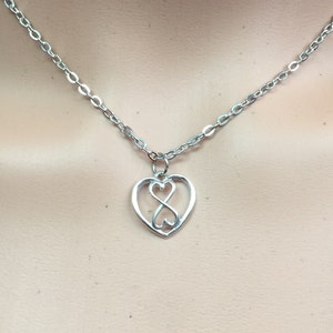 Stainless steel chain 925 Sterling Silver DOUBLE Heart Infinity charm mother daughter sisters nonbinary unisex necklace