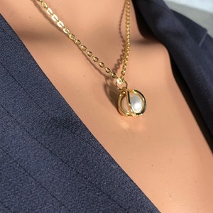 gold plated basket & gold stainless steel chain w/10mm Swarovski crystal pearl bead wedding bridal jewelry minimalist necklace gift for her