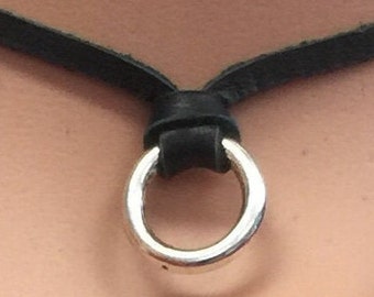 Leather choker women's Silver 1/2" O Ring of O & 1/8" 22 deerskin leather colors necklace boho hippie core jewelry unisex nonbinary
