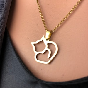 Original Gold stainless steel Kitten kitty lover cat mom fur baby parent silhouette w/16" chain minimalist symbolic necklace jewelry