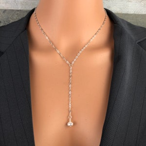 Original choker 925 sterling silver chain Y style w/freshwater pearl bead choice of colors necklace minimalist unisex nonbinary jewelry